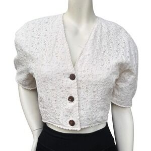 Vintage Suttles & Seawinds Lace Jacket Cropped V-Neck Cottagecore Coquette S